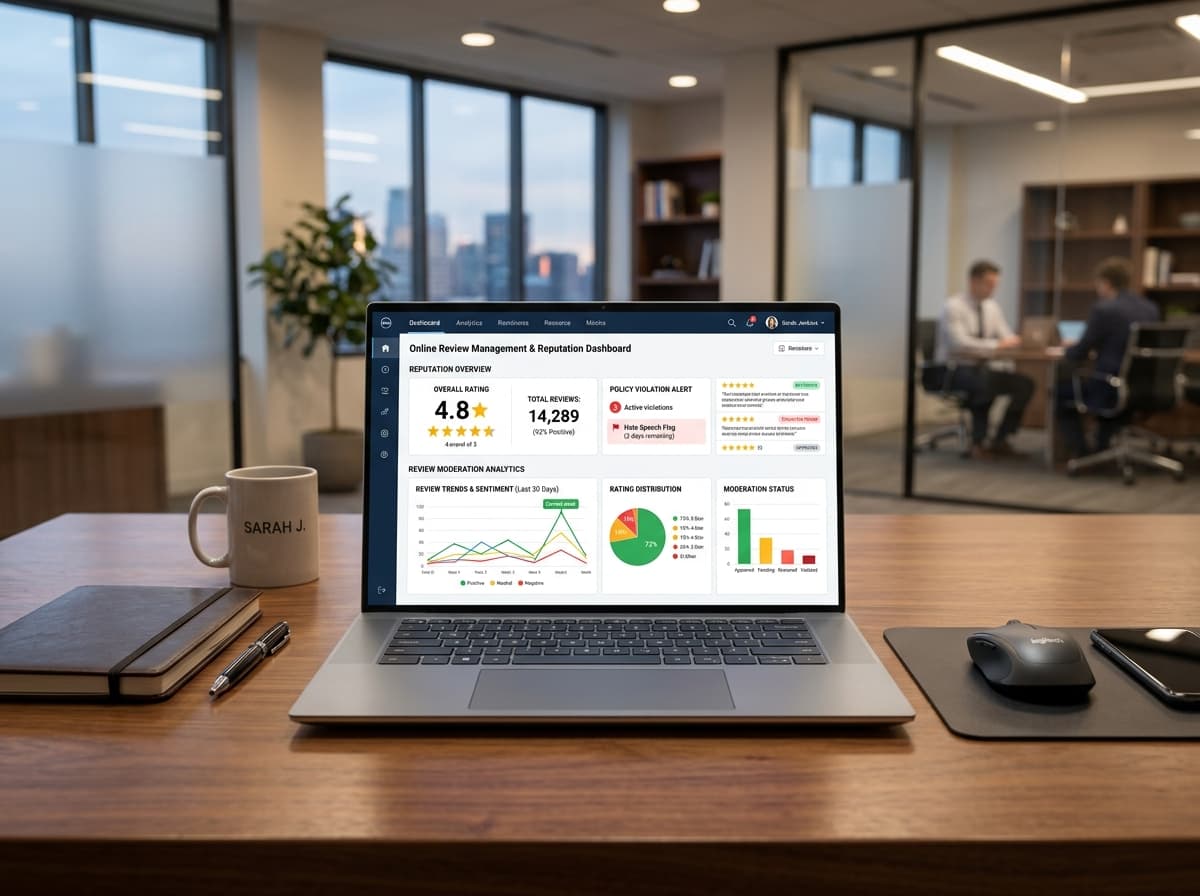 Online review moderation and reputation management dashboard
